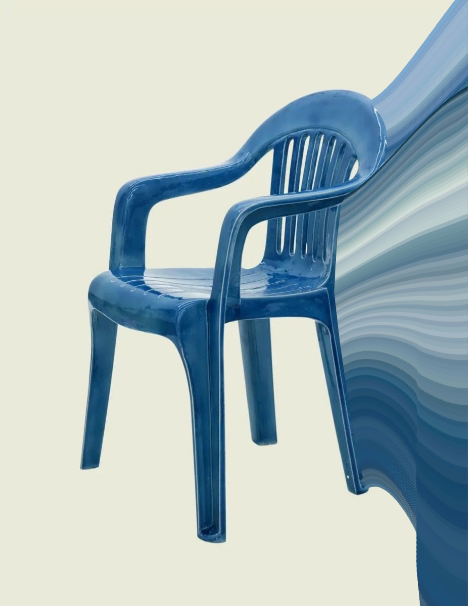 Pixel Streched Tool: cadira blava deformada amb un efecte de pixel stretching